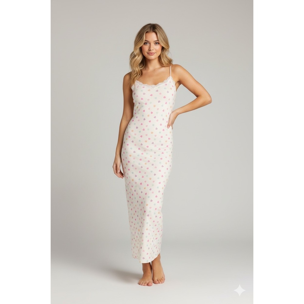 New Skims Fits Everybody Lace Long Slip Dress Medium Marble Candy Heart M NWT